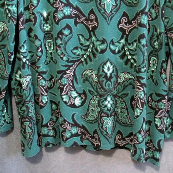 Chicos Green Black Pink Floral Tunic Top Womens Size XXL 4 Long Sleeve Rayon - Picture 3 of 7